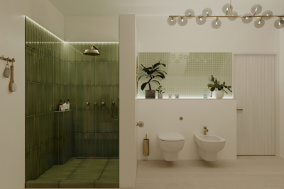 Douche italienne dans salle de bain moderne